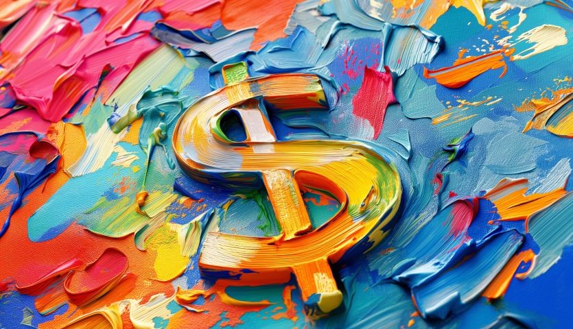 dollar sign created with paint on painted background